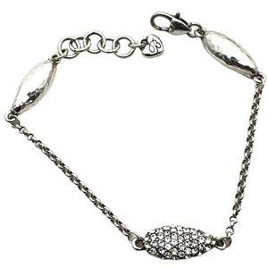 Brighton Womens Bracelet Silver Crystal Hammered Bead 8 Inch